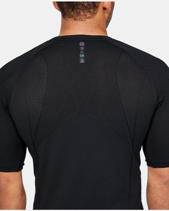 Men's UA RUSH™ Seamless Compression Short Sleeve in Black image number 4